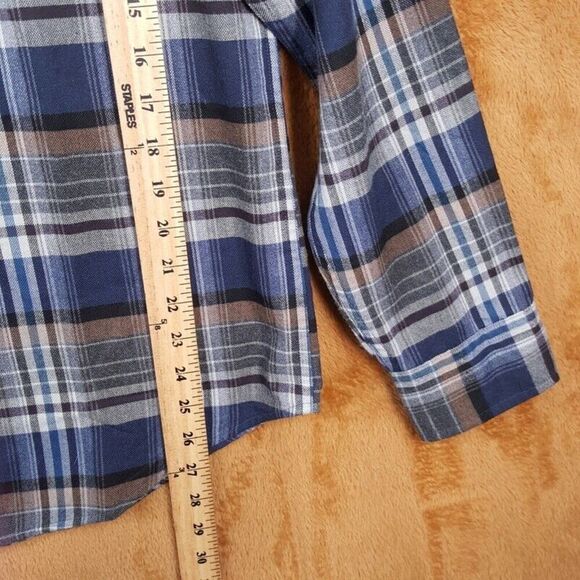 BLOOMINGDALES Mens Shirt Medium Blue Plaid Button Up Flannel Casual Pocket - Picture 6 of 7